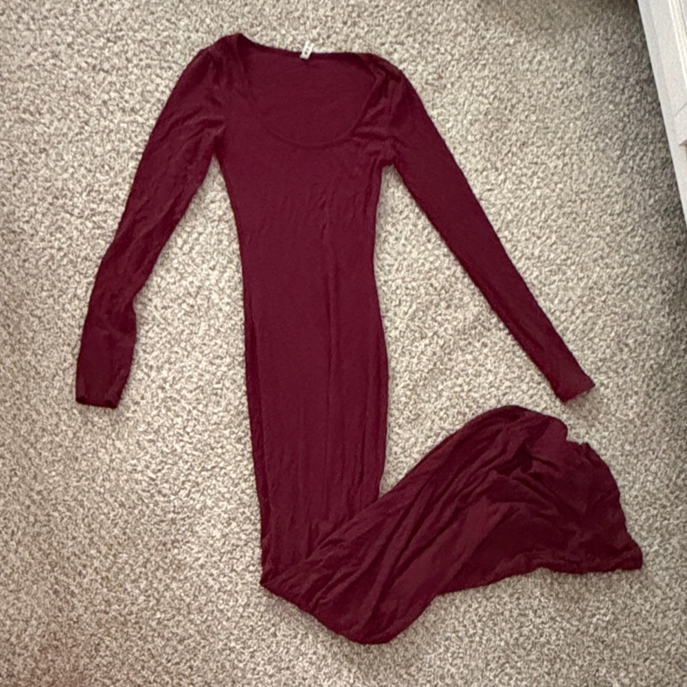 Burgundy Bodycon Long Sleeve Maxi Dress
